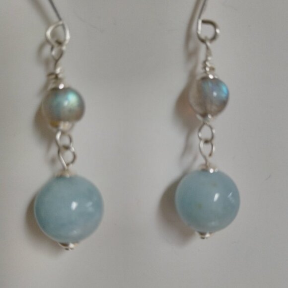 Handcrafted Aquamarine & Labradorite Dangle Earrings - Picture 3 of 9